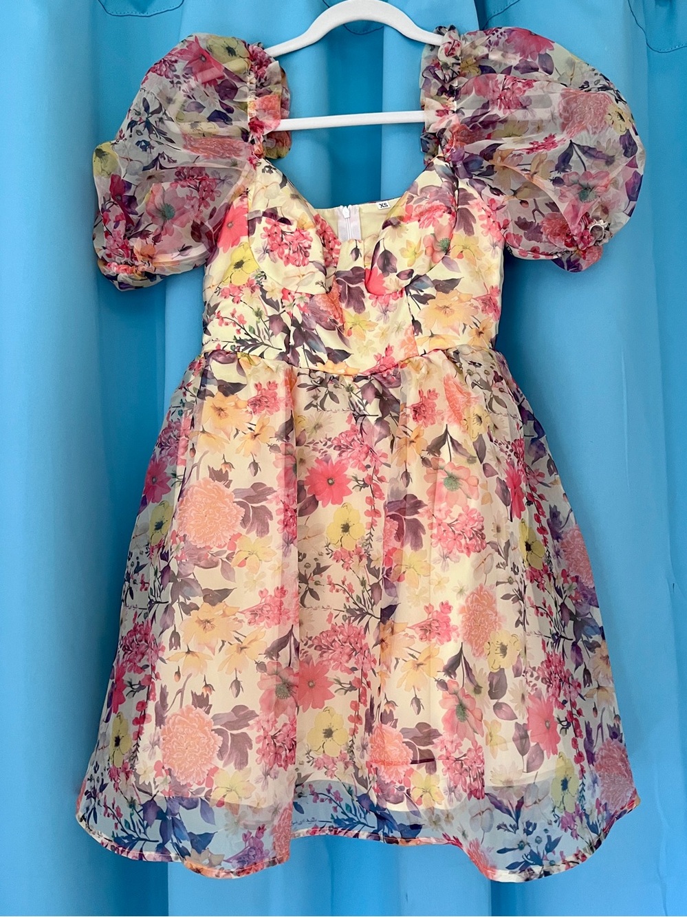 Floral Puff Sleeve Mini Dress XS — NWOT